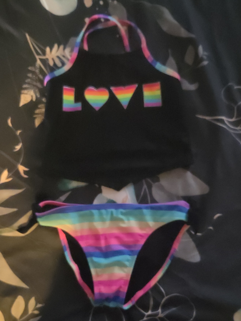 George Black Kids Bikini with Rainbow LOVE Graphic